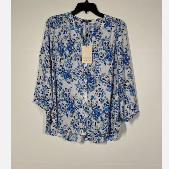 NWT NYDJ High/Low Crepe Blouse - Blue Willow Size Medium - Picture 5 of 10